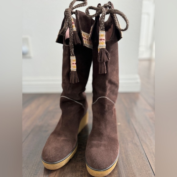 Marc Jacobs Women Mid Calf Wedge Suede Boots Size 38 US 7.5 Includes Tassels - Picture 2 of 4